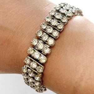 Vintage Silver and Rhinestone Stretch Bracelet